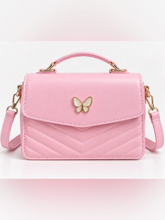 Handbags - Pink Butterfly Accent Top-Handle Women's Bag
